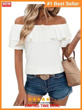 Off Shoulder Ruffle Sleeve Chiffon Blouse Casual Dressy Top